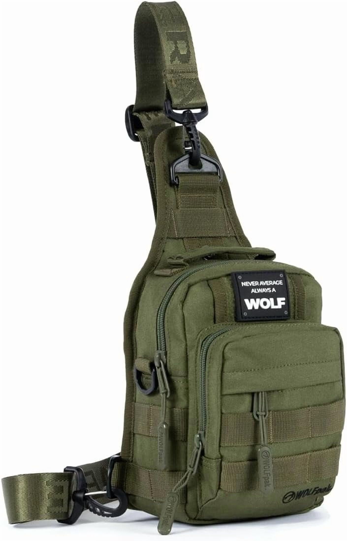 WOLFpak 4L Mini Tactical Sling Bag (OD Green) - Compact Crossbody Backpack for Gym, Travel & EDC – Tactical Shoulder Bag with Multiple Pockets – Lightweight, Durable Sling Pack for Men & Women