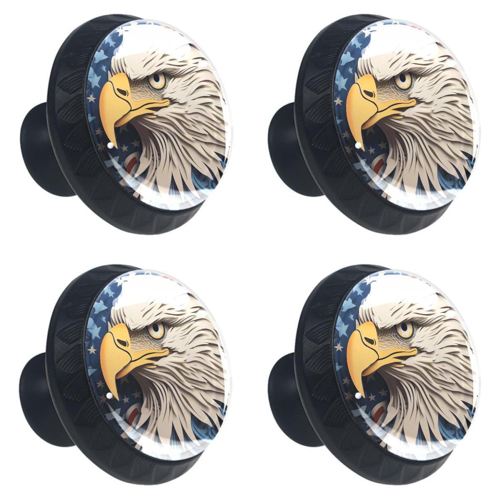 4 Pcs Eagle and American Flag Knobs for Kitchen Cabinet Cupboard Dresser Bookcase Drawer Pulls Handles Round Home Decor