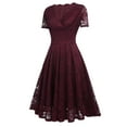 thumbnail image 7 of UoCefik Womens Short Sleeve Wedding Guest Dress A-Line Lace Formal Party Cocktaill Midi Dress Prom Wine XXL, 7 of 7