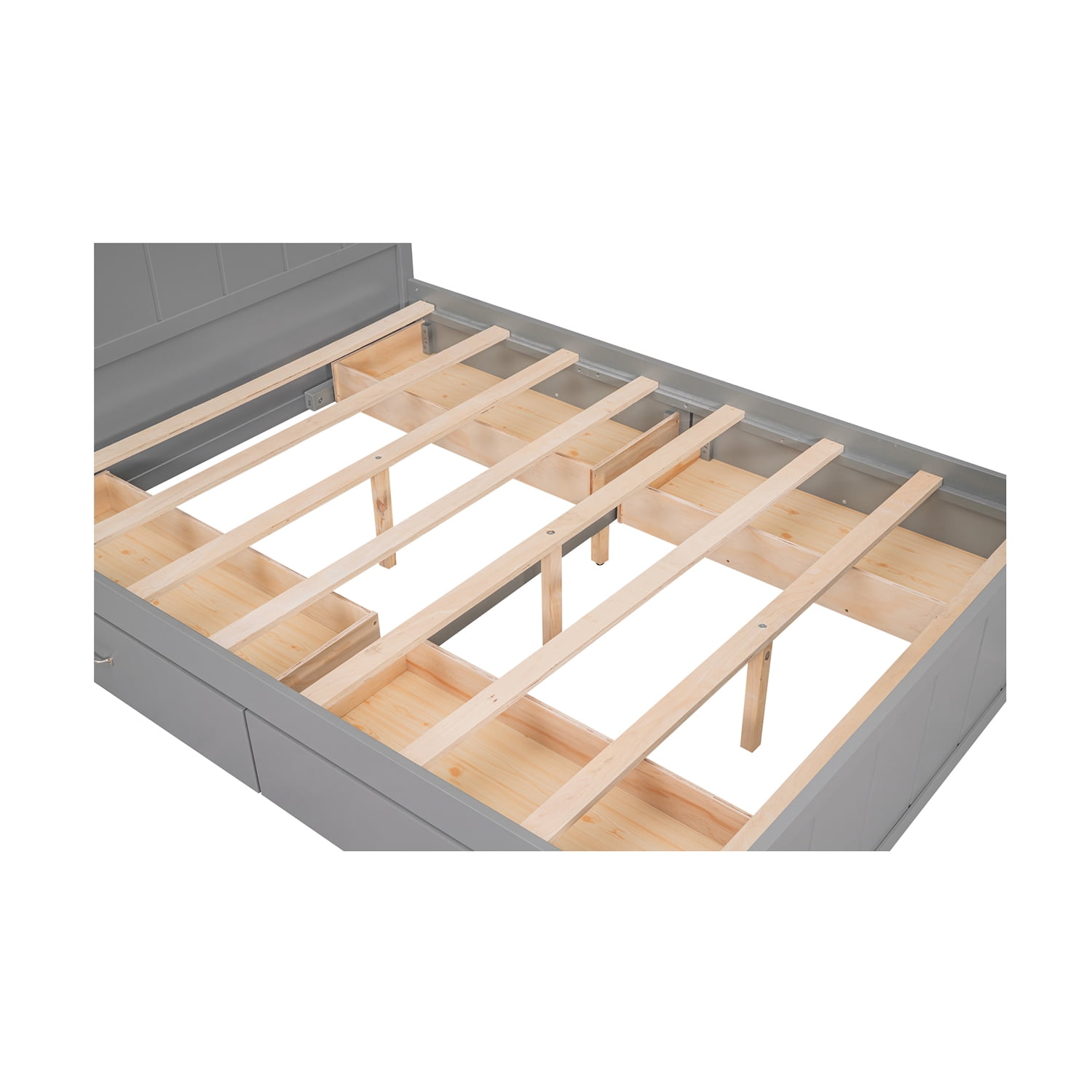 Kepooman Full Size Platform Bed Wood Bed Frame with Drawers and Storage Shelves, Grey Kepooman Full Size Platform Bed Wood Bed Frame with Drawers and Storage Shelves, Grey
