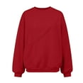 thumbnail image 4 of Chandails d'Automne Grande Taille pour Femmes Mode Décontractée Couleur Unie Poche Col Rond Manches Longues Chandail en Molleton Amusant Rouge G, 4 of 7