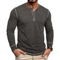 thumbnail image 2 of hotojiny Men's Long Sleeve Henley Shirts Crew Neck Button Spring Casual T-Shirts Soft Comfy Basic Tops(Dark Gray,XX-Large), 2 of 7
