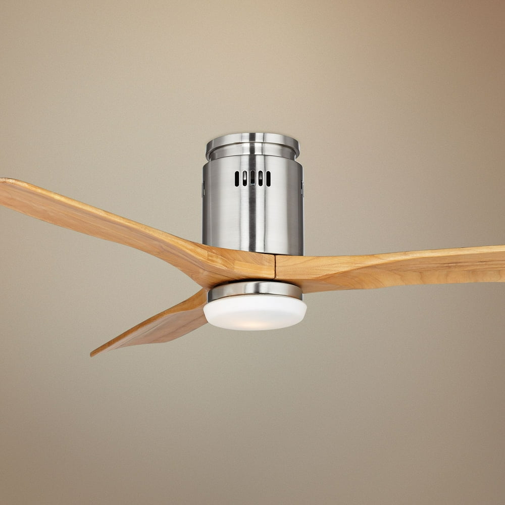 52" Possini Euro Design Modern Hugger Ceiling Fan with Light LED Dimmable Remote Brushed Nickel