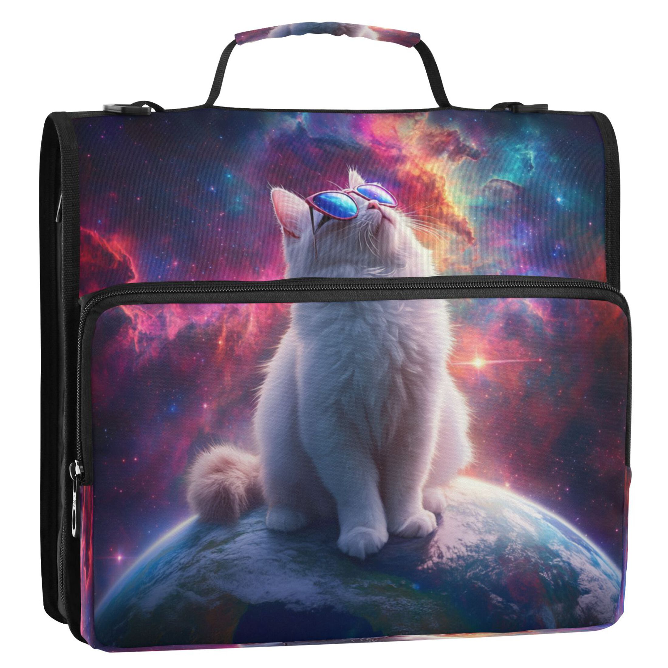 YAZAOO Zipper Binder trapper keeper Documents Organized Design Cat in Space Printed