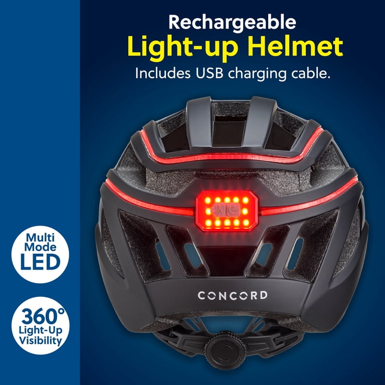 Concord Adult Bike Helmet with 360 LED Lights, Adjustable Fit, Black for Ages 14+ Concord Adult Bike Helmet with 360 LED Lights, Adjustable Fit, Black for Ages 14+