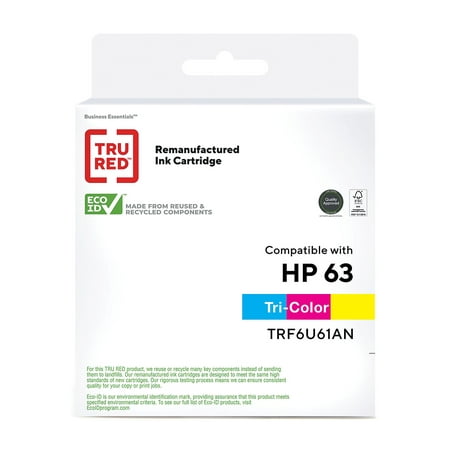TRU RED Reman Tri-Color Standard Yield Ink Cartridge Replacement for HP 63 TRF6U61AN Enjoy colorful print reproductions with this TRU RED remanufactured HP 63 tri-color inkjet cartridge. This ink is compatible with a range of HP Desk Jet  Envy  and Officejet printers for a reliable fit. Featuring three colors in one cartridge  this TRU RED remanufactured HP 63 tri-color inkjet cartridge lets you bring vibrant color to your daily printing.