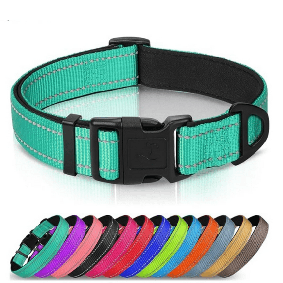 Dog Collar,Soft Neoprene Padded Breathable Nylon Pet Collar Adjustable for Medium Dogs,Teal,M
