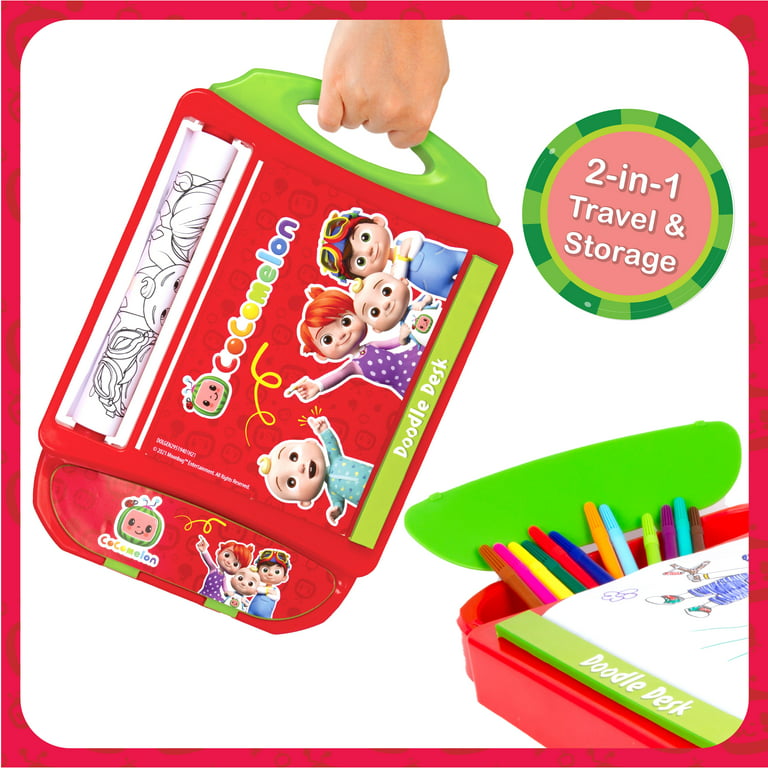 Cocomelon Doodle Desk- Kids Art Set with Markers & Coloring Pages- Built-in  Case for Creativity on the Go- Includes 12 Washable Markers, 3 Art Scenes-  Coloring Arts & Crafts for Boys Girls