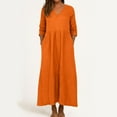 thumbnail image 2 of YDDIAN Dressy Maxi Dresses for Women Elastic Three Quater Sleeve Plus Size Maxi Dresses V Neck Fall Basic Beach Midi Dress with Pockets Orange M, 2 of 3