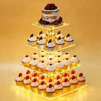 Cupcake Stand with LED String Light, 4 Tier Acrylic Cupcake Tower Display Cup Cake Stand for Birthday, Dessert Shelves for Party, Wedding, Baby Shower