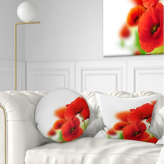 Designart Fantastic Poppy Flowers on White - Floral Throw Pillow - 12x20