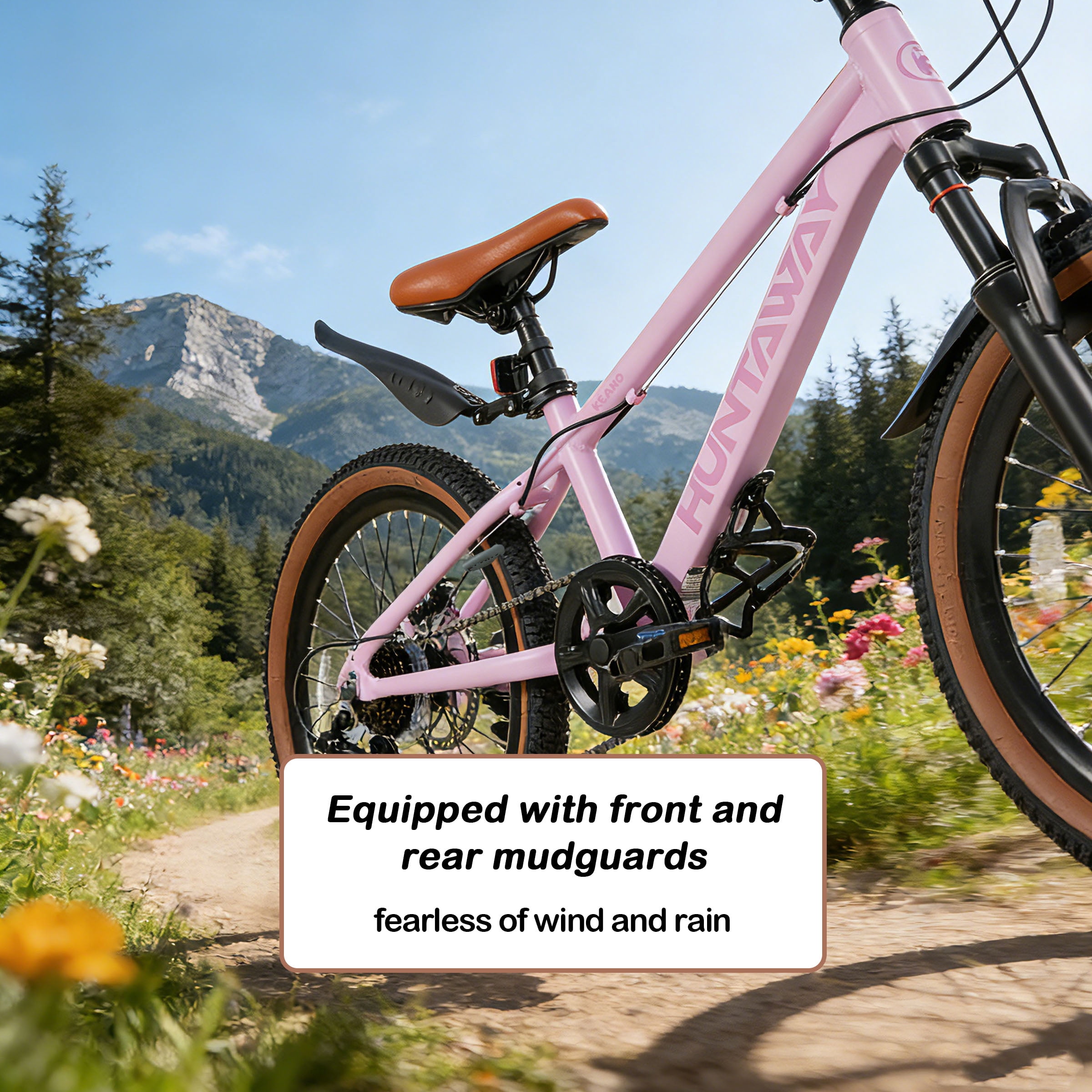 KEANO Huntaway 24 Inch Kids Mountain Bike for Boys Girls Ages 8-12, 7-Speed Kid Bicycle with Lightweight Alloy Frame, Dual Disc Brakes, Pink