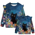 thumbnail image 5 of Uorisanigo Girls Sweatshirt Ruffle Long Sleeve Pullover Sweater Tops Oversized Shirts Black Cat Floral Sweatshirt Casual T-Shirts for Fall Winter Spring Size 4-5, 5 of 7
