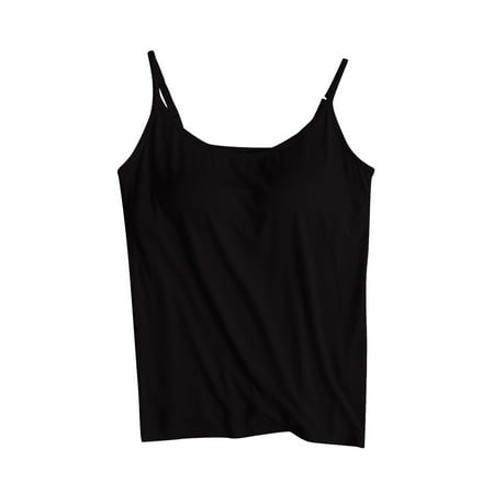 JGGSPWM Women s Cotton Plus Size Camisole Shelf Bra Cami Tank Tops Adjustable Spaghetti Strap Top Soft Comfy Vest Summer Basic Underwear Black XXXXXXL