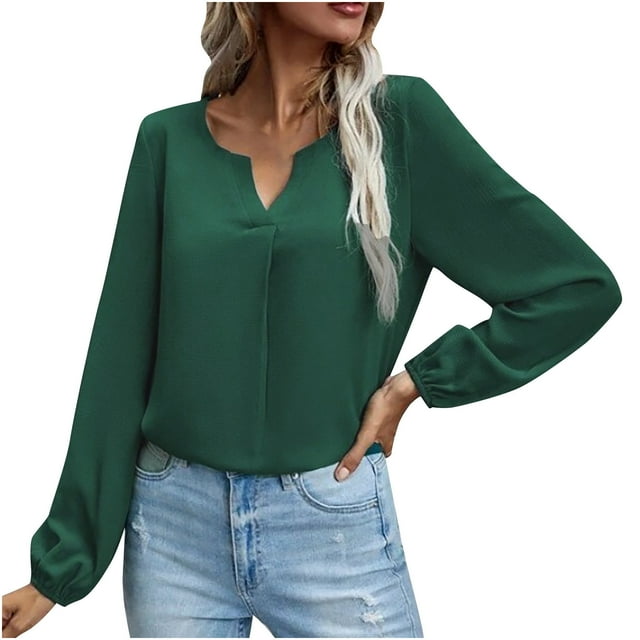 Womens Long Sleeve Tops and Blouses Womens Satin Socket V-Neck Solid-Color Commute Long Sleeve Blouses Shirt Tops Womens Tops and Blouses Womens Blouses Long Sleeve