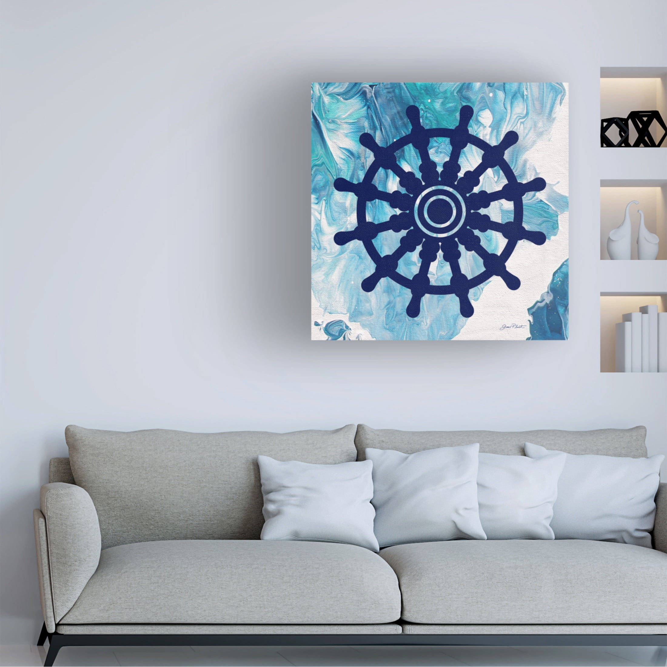 Canvas Wall Art - Jean Plout 'Abstract Ocean D' Wall Art for Living Room, Bedroom, or Office Décor by Trademark Fine Art - 35 x 35 Inches