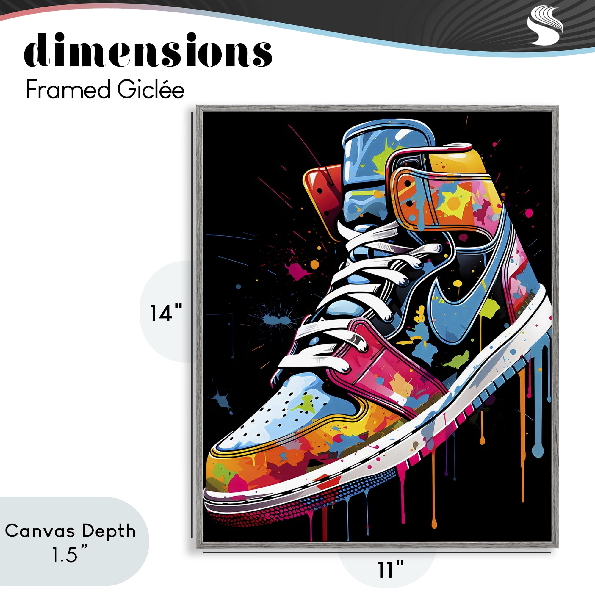Stupell Industries Graffiti Sneaker on Black Gray Framed Giclee Art, design by Creative Studio
