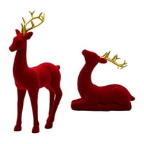 2 Pack Reindeer Figurines Deer Statues Animal Sculptures Soft Flocked Finish for Living Room Home Decor Bookshelf