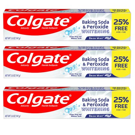 Colgate Baking Soda & Peroxide Whitening Bubbles Toothpaste Brisk Mint Flavor Help Remove Stains Fight Cavities Freshens Breath Healthier Gums for Adult Sensitive Teeth 5oz Tube Set of 3 with Oggetto