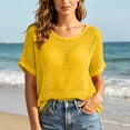 thumbnail image 2 of Staron Women Hollow Out Knitted Round Neck Short Sleeve Casual Boho Beach Vacation Loose Tops Bohemian Crochet Sweater, Yellow 3XL, 2 of 7