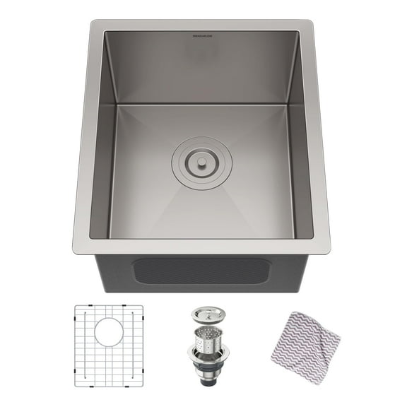 15 x 17 Inches 16 Gauge Stainless Steel Undermount Kitchen Sink, Single Bowl Bar Sink with Free Sliding Colander and Basket Drain Strainer, Suitable for Minimum 18 Inches Cabinet
