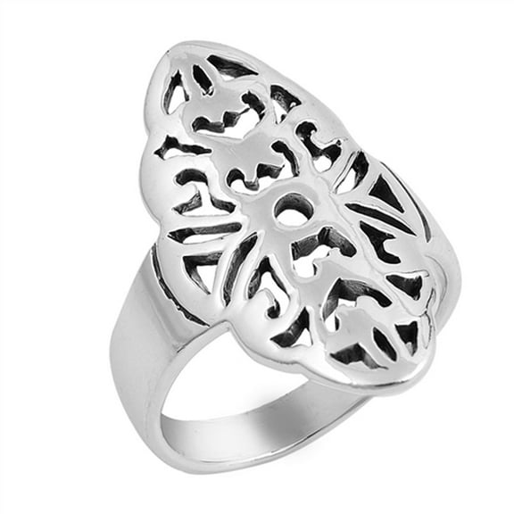 Oxidized Filigree Tribal Symbol Wide Ring .925 Sterling Silver Band Jewelry Female Male Size 8