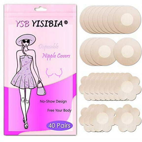 YISIBIA 40 Pairs Nipple Covers For Women Disposable Self-Adhesive Invisible & Natural Satin Nipple Stickers Petals Breast Pasties