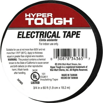 Hyper Tough Electrical Tape, 1 Tape,  in. x 60ft. Black PVC  34365