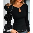 thumbnail image 4 of Ladybranch Womens Long Crew neck Ribbed Shirts Fitted Top Cutout Neck Drop Shape Slim Trendy Tight Tops Black, 4 of 5