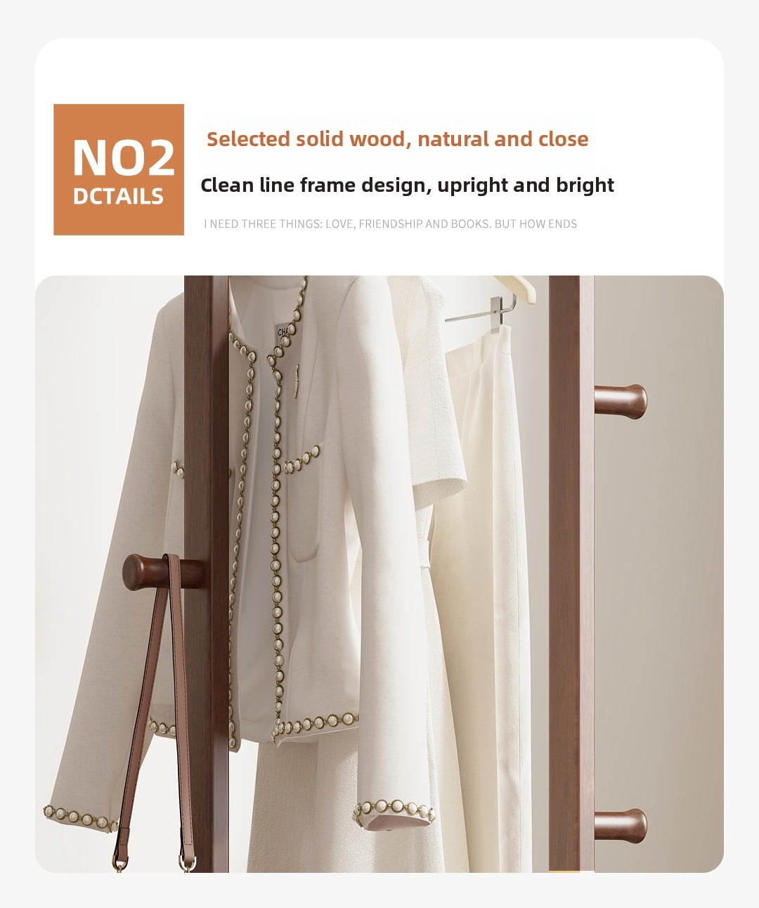 Garitin Coat Rack and Hall Tree 71 Inch, Solid Wood Freestanding Stand with Hooks and Hat Shelf for Entryway Living Room Bedroom, Walnut Rubber Wood