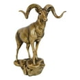 thumbnail image 4 of Large Country Wildlife Bighorn Sheep Ram Climbing On Rock Statue In Gold Patina, 4 of 9