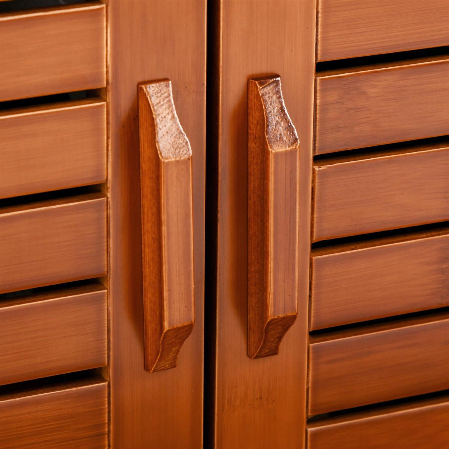 Demi Bonn 35" Bamboo Material Shoe Storage Bench with 3 Doors & Hidden Compartment, Seating Cushion, Entryway Seating, Shoe Organizer for Hallway, Brown