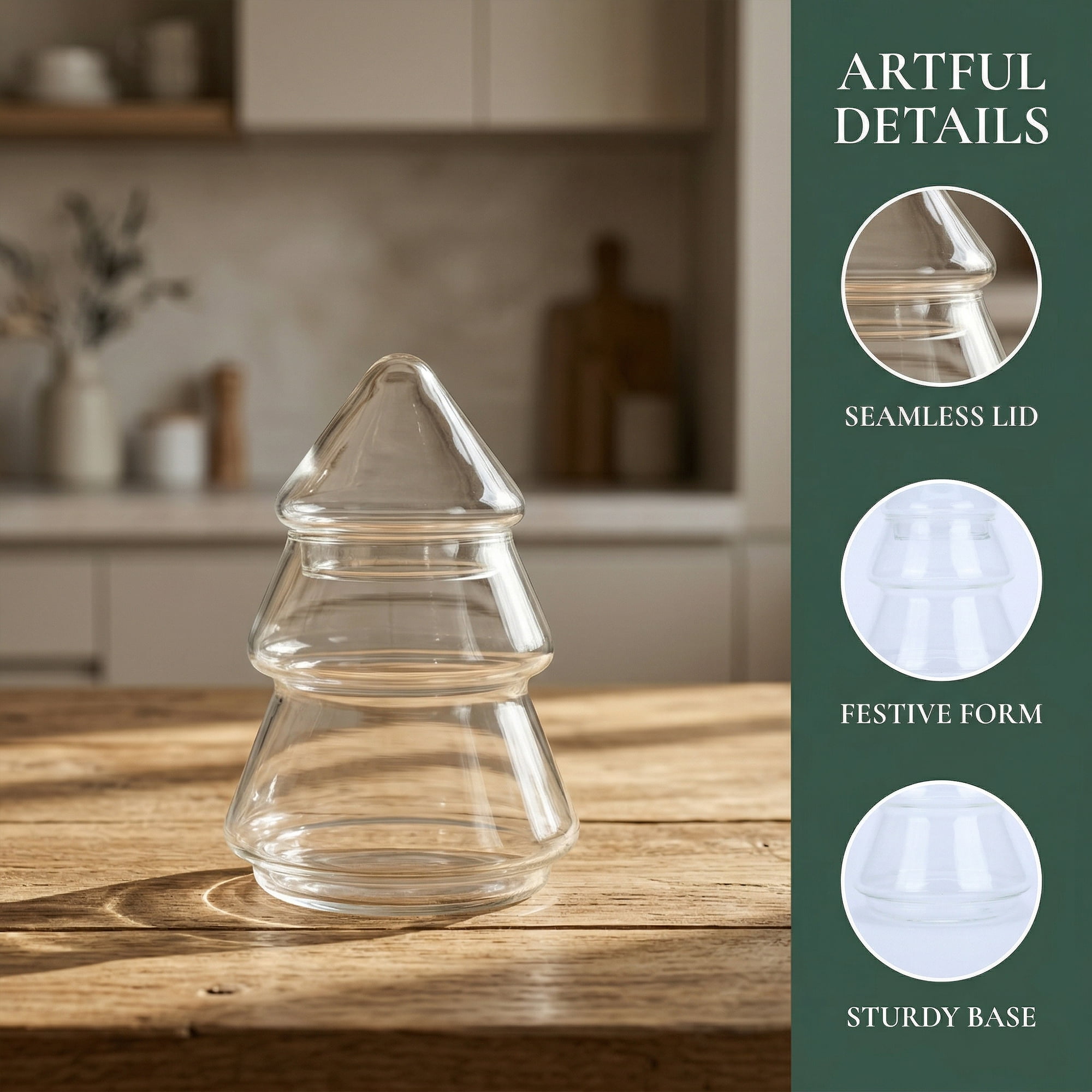 Unique Bargains Christmas Tree Glass Storage Jar With Lid Clear 2.7" x 2.7" x 4.7"