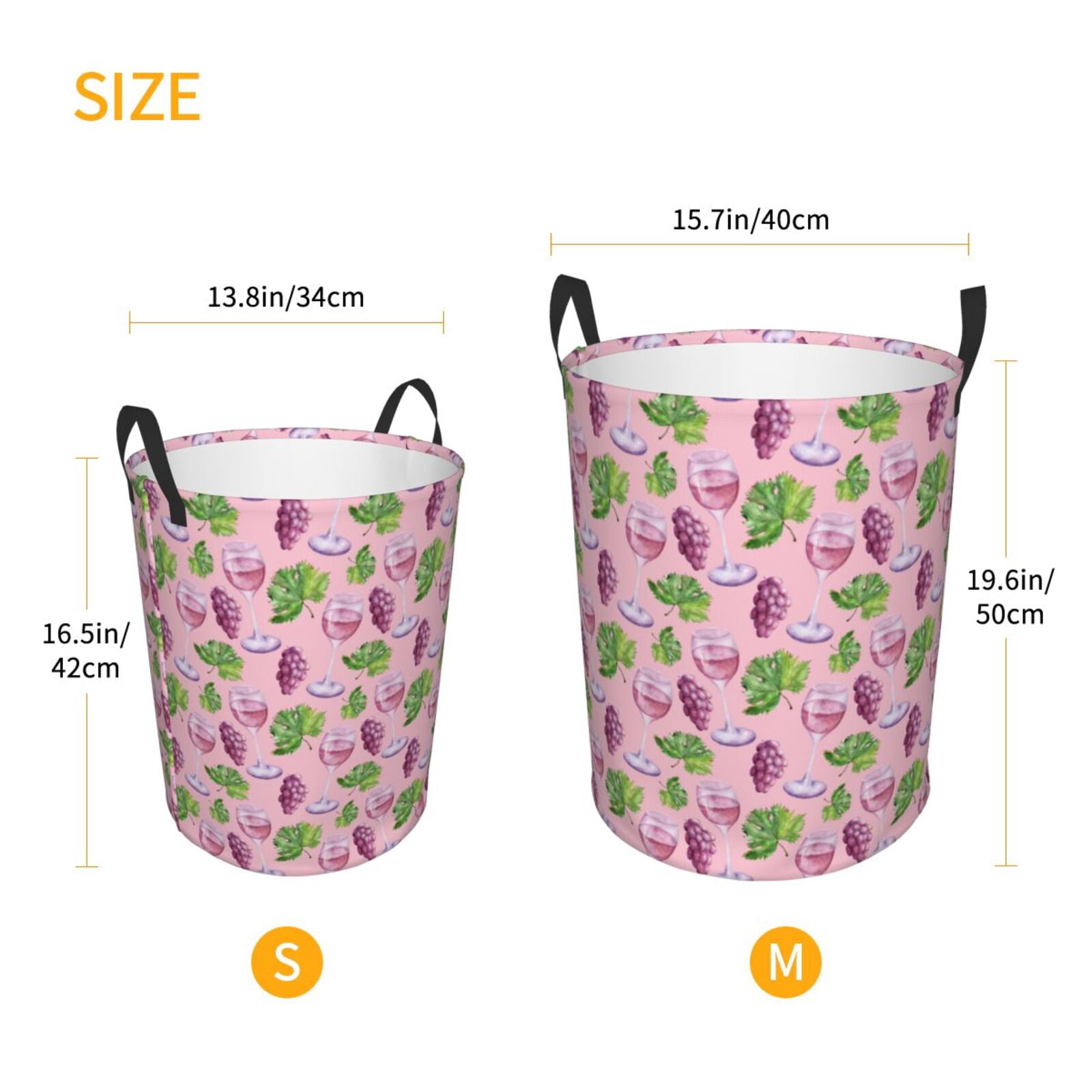 Large Laundry Basket with Handles - Purple Grape Wine Glass Print Kids Baby Dirty Clothes Laundry Hamper for Bedroom Aesthetic