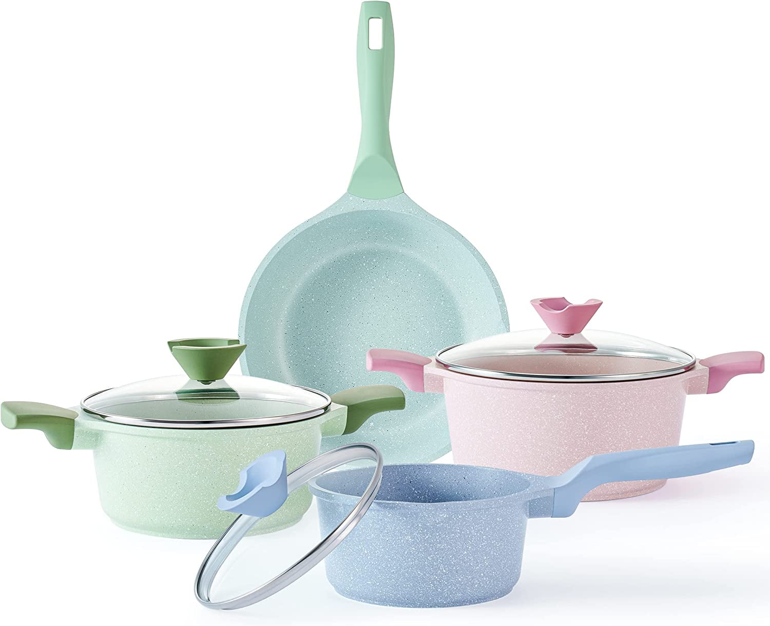 Caannasweis Nonstick Pots and Pans Set, Colourful Granite Induction