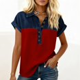 thumbnail image 4 of Dweltoz Denim Collar Short Sleeve Shirts for Womens Button Up V Neck Tops Casual Streetwear Patch Work Tees,Red M, 4 of 4
