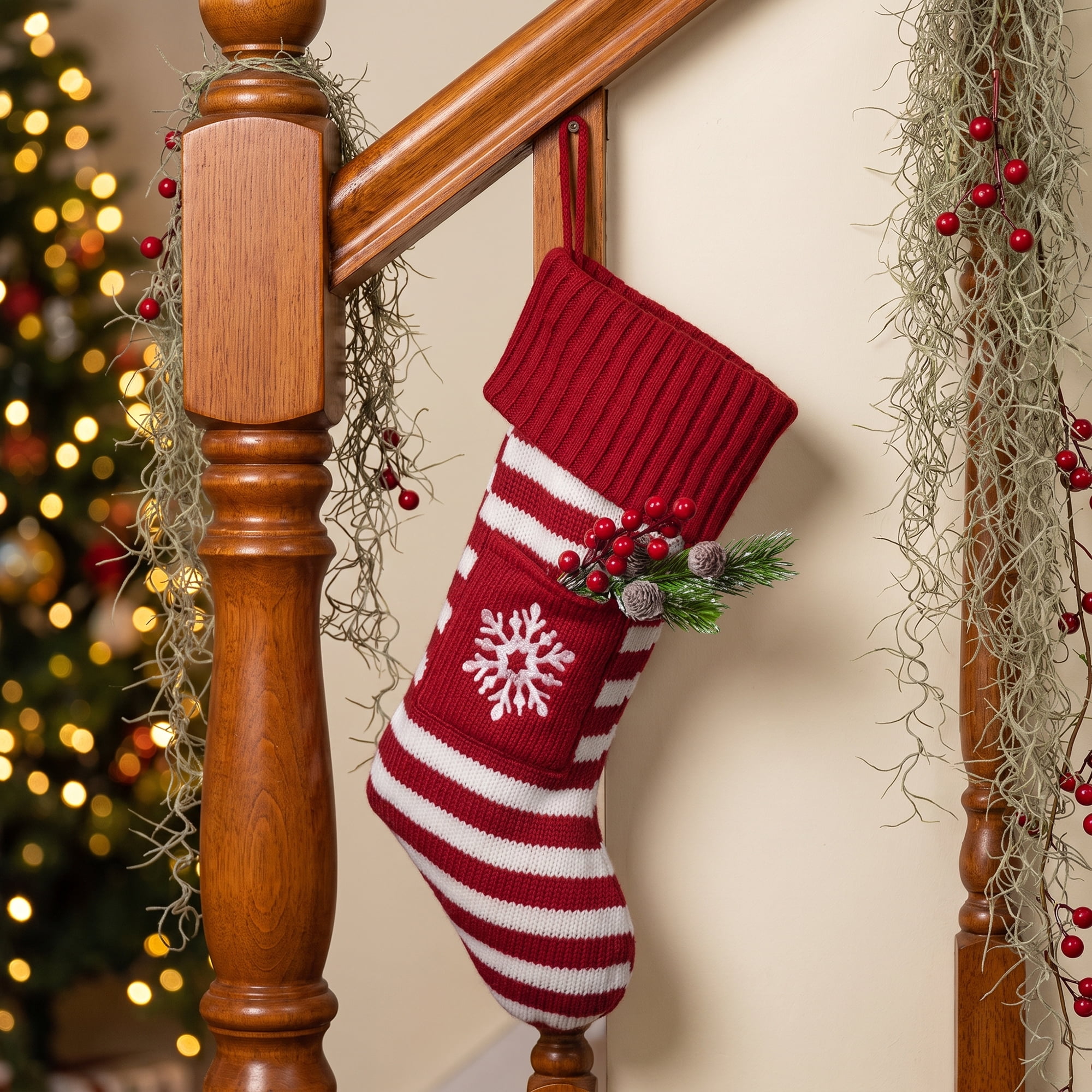 Unique Bargains Festive Christmas Stockings Luxury Cozy Lounge Accents Red Snowflake 18"