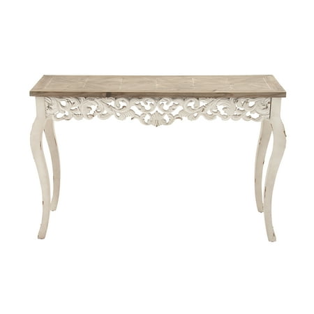 La Console - Decmode Traditional Carved Wooden Console Table, White