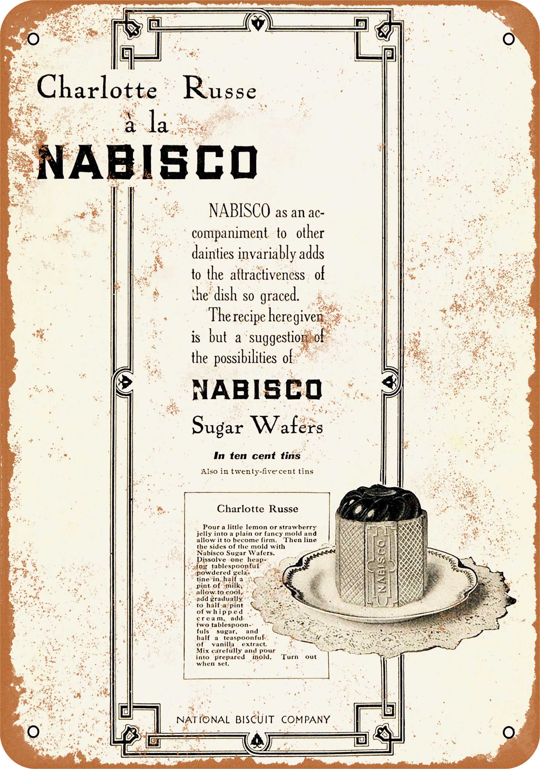 10 x 14 METAL SIGN 1909 Nabisco Sugar Wafers Vintage Rusty Look