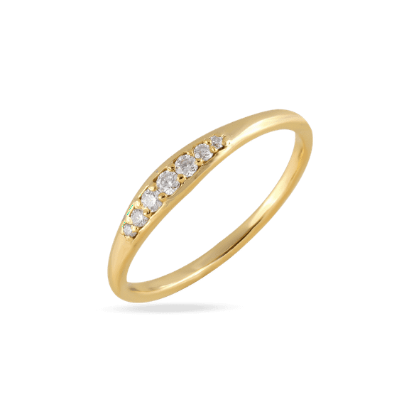 SOLITAIRE JEWELS 0.11Ct Seven Stone Round Moissanite Half Eternity Wedding Band In 10K Solid Yellow Gold For Women