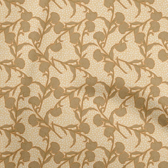 oneOone Cotton Poplin Twill Dark Beige Fabric Floral Botanical Sewing Fabric By The Yard Printed Diy Clothing Sewing Supplies 56 Inch Wide