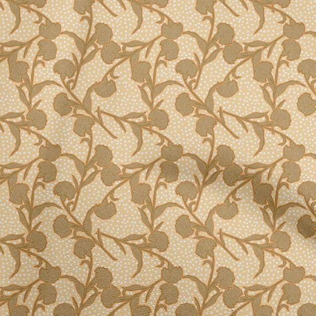 oneOone Polyester Spandex Dark Beige Fabric Floral Botanical Sewing Material Print Fabric By The Yard 56 Inch Wide
