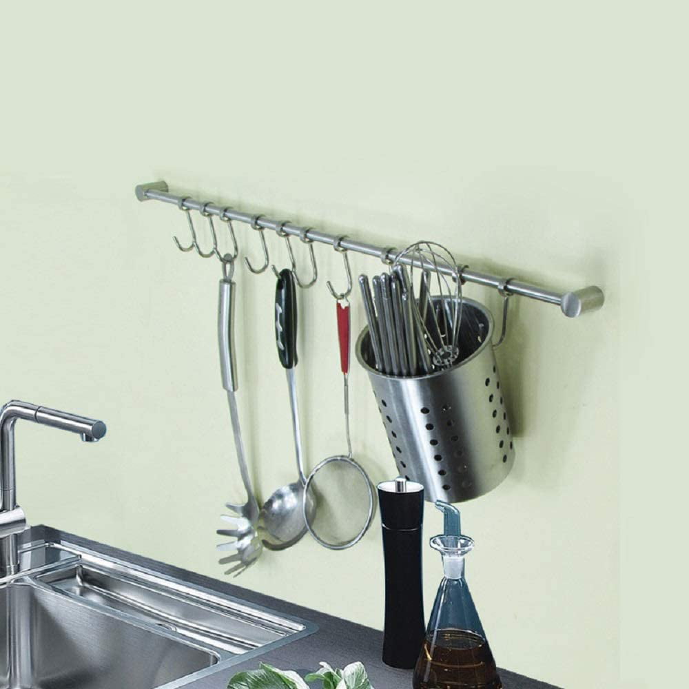 12 Hooks Hanging Rail Rack Kitchen Utensil Gadget Bathroom Holder Tool 