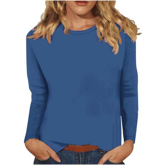 Gnshining Plus Size Sweatshirts for Women Loose Crew Neck Tunic Pullovers Fall Trendy Long Sleeve Solid Color Tops
