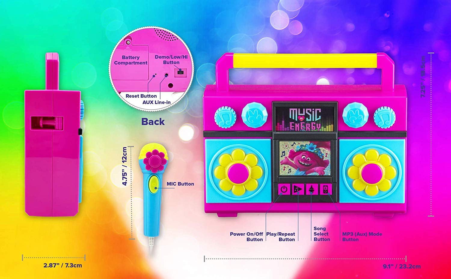 Trolls Sing Along Boombox with Real Working Microphone Purple/Pink/Blue 