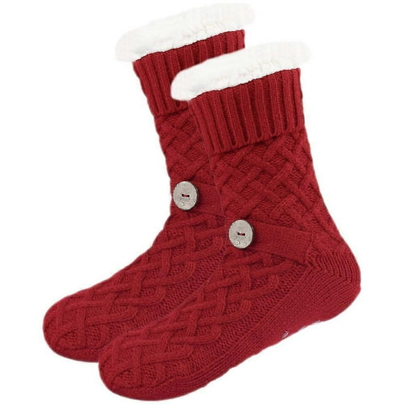 Women Winter Socks For Home Use Christmas Occasion Red Thickened Fuzzy Warmth 1 Pair