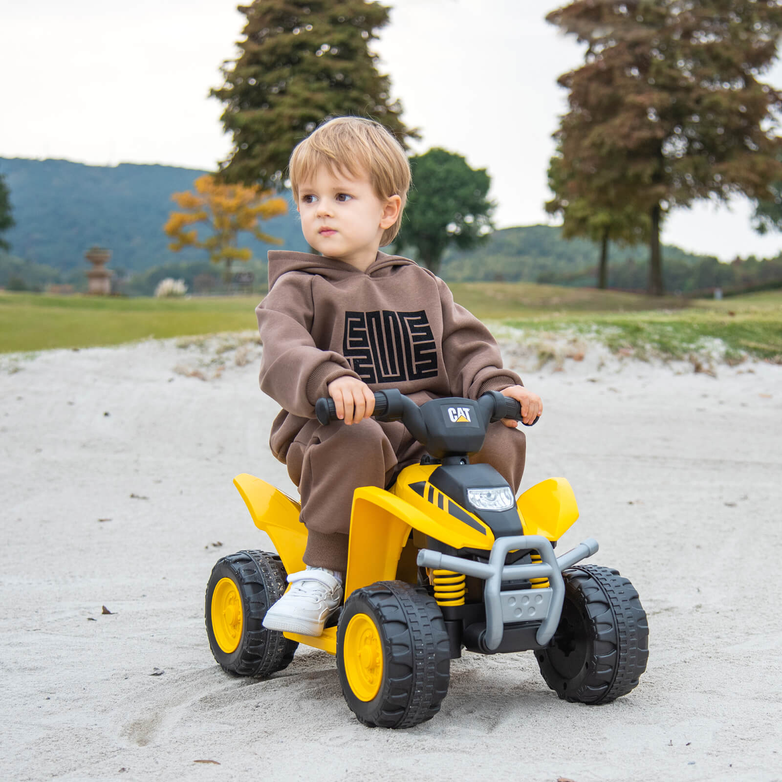 Infans CAT Licensed Kids Ride on ATV with Horn Sound LED Headlight Foot Pedal