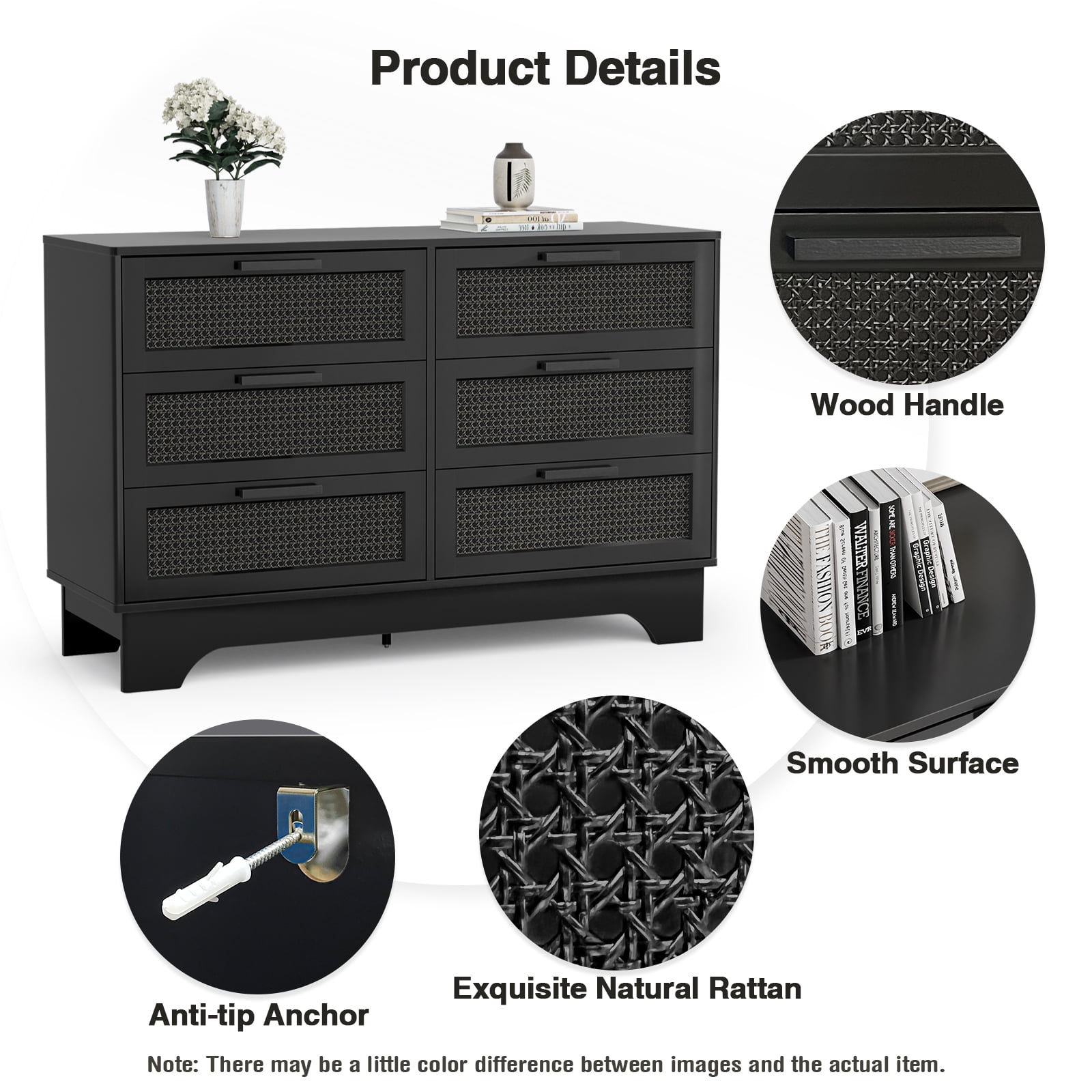 black wicker dresser Frances Woven Rattan Tall 4 Drawer Dresser, Black main image 1