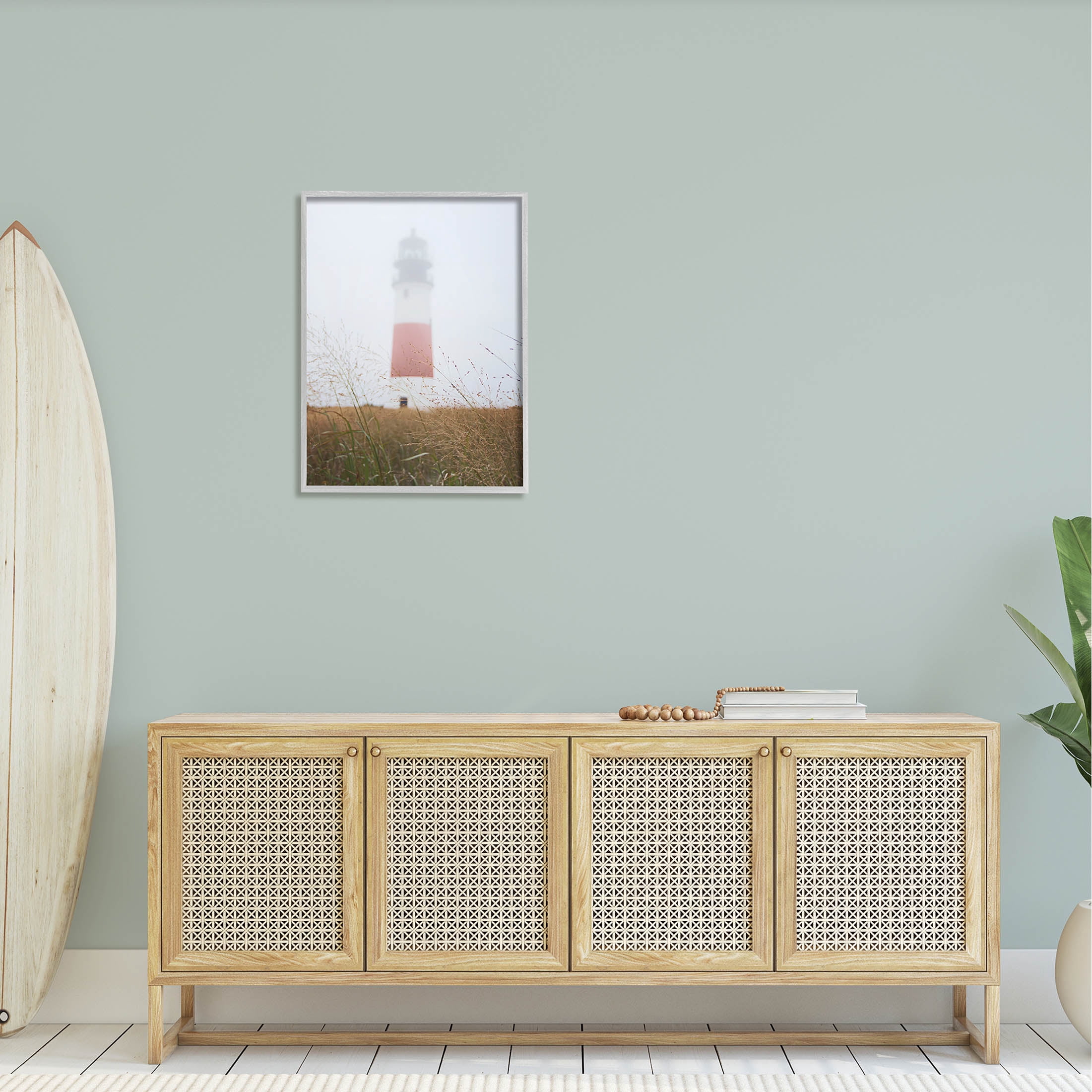 Stupell Industries Distant Lighthouse Foggy Coast Photograph Gray Framed Art Print Wall Art, Design by Laura Marshall