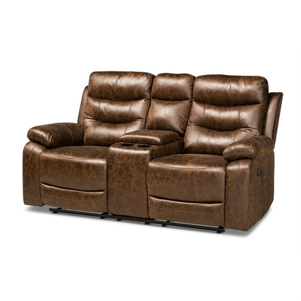 Baxton Studio Beasely Modern And, Distressed Leather Loveseat